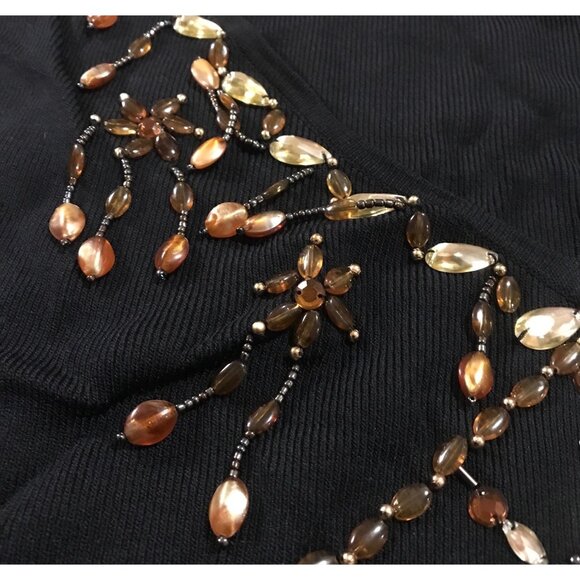 Vintage L/XL Style De Paris Beaded Dark Brown Tunic Top 3/4 Sleeve - Picture 5 of 8